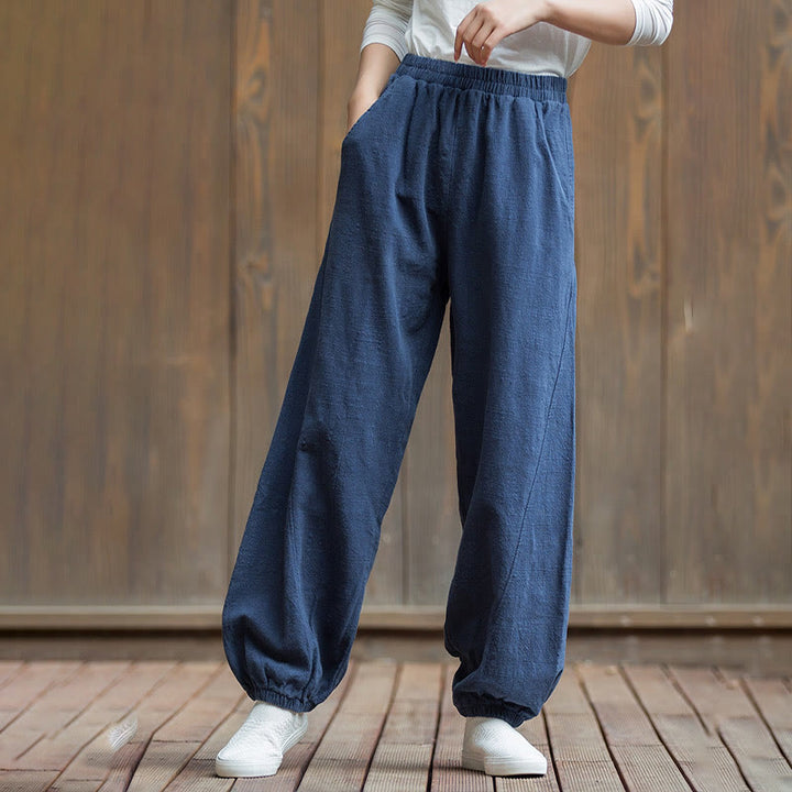 Buddha Stonesカジュアル 無地 キャロット 伸縮性ウエストバンド コットン ラミー レディース パンツ ポケット付き - image 41