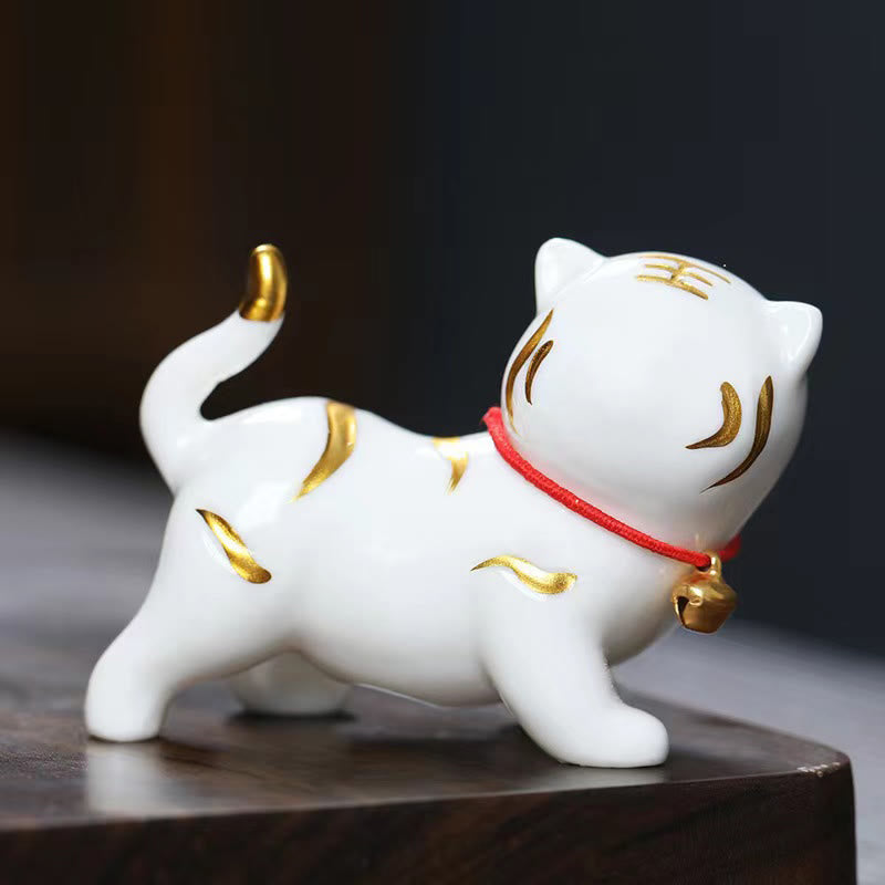 Buddha Stonesミニかわいい虎ティーペットセラミックホームデスク置物装飾 - ホワイトタイガー 約6.8×5.1×3cm - image 2