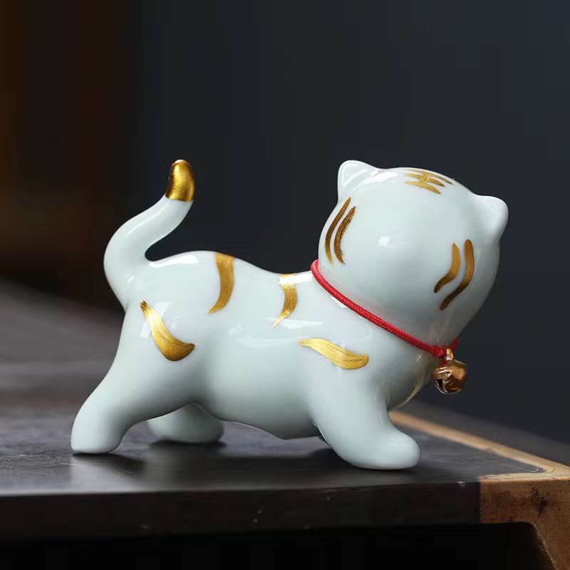Buddha Stonesミニかわいい虎ティーペットセラミックホームデスク置物装飾 - ライトグリーンタイガー 約6.8×5.1×3cm - image 3