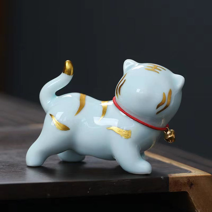 Buddha Stonesミニかわいい虎ティーペットセラミックホームデスク置物装飾 - ブルータイガー 約6.8×5.1×3cm - image 4