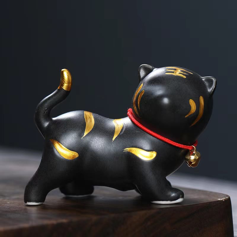 Buddha Stonesミニかわいい虎ティーペットセラミックホームデスク置物装飾 - ブラックタイガー 約6.8×5.1×3cm - image 5