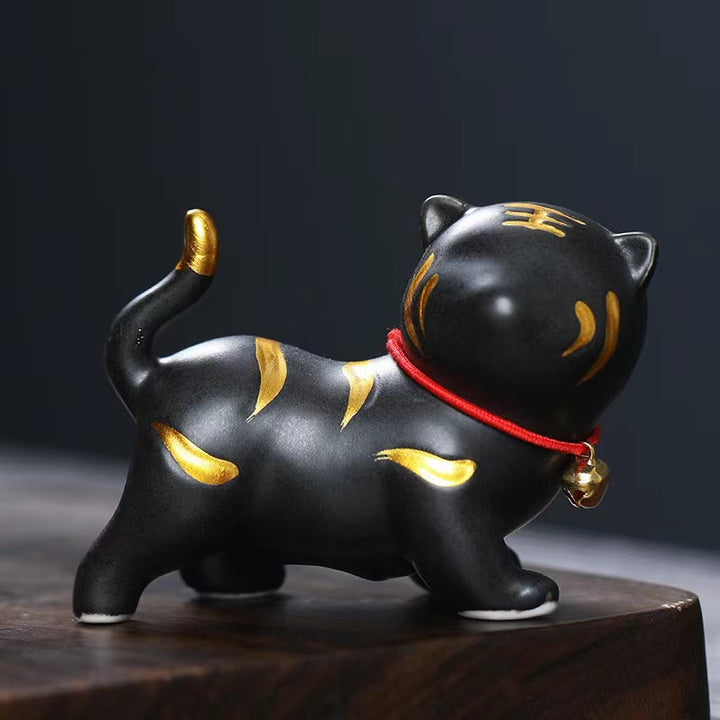Buddha Stonesミニかわいい虎ティーペットセラミックホームデスク置物装飾 - ブラックタイガー 約6.8×5.1×3cm - image 5