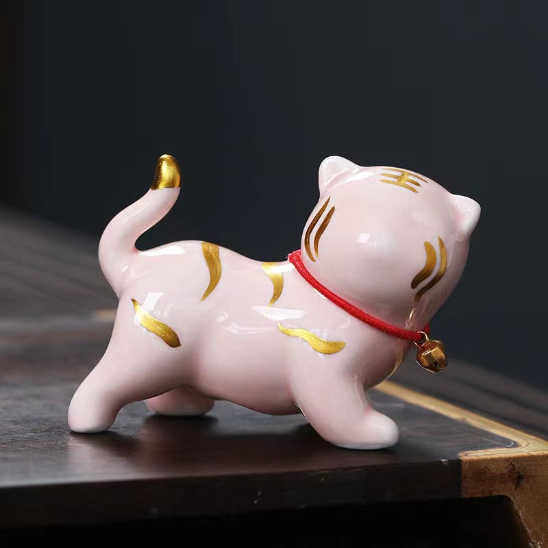 Buddha Stonesミニかわいい虎ティーペットセラミックホームデスク置物装飾 - ピンクタイガー 約6.8×5.1×3cm - image 6