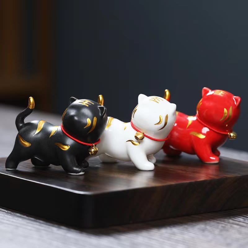 Buddha Stonesミニかわいい虎ティーペットセラミックホームデスク置物装飾 - image 0