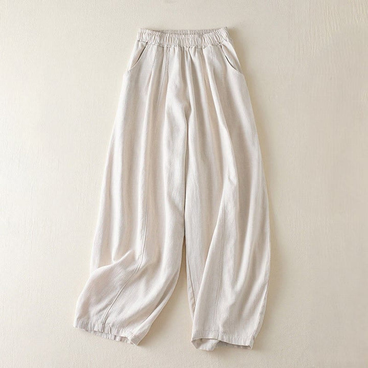 Buddha Stones無地 コットンリネン レディース ポケット付きパンツ - ベージュ - US8-10，UK/AU12-14，EU40-42 (2XL) - image 8
