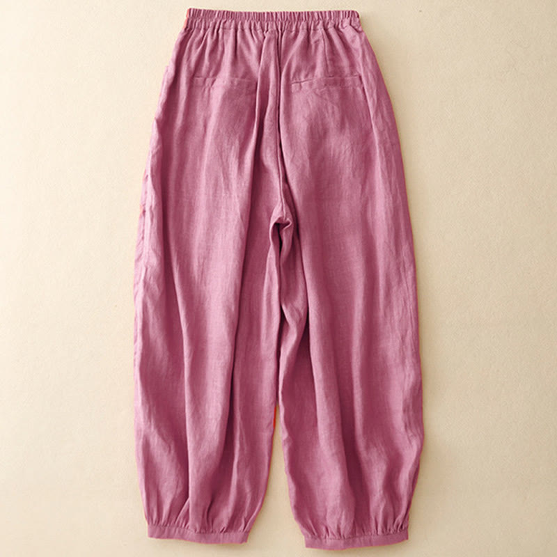 Buddha Stonesカジュアル 無地 リネン レディース パンツ ポケット付き - image 1
