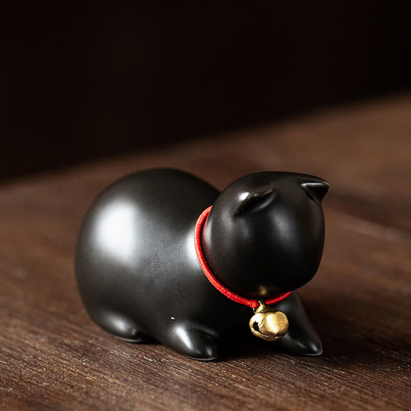 Buddha Stonesミニかわいい立ったり横たわったりの猫のティーペット陶器ホームデスクの置物装飾 - 横たわる猫 5*3*3cm - 黒 - image 24