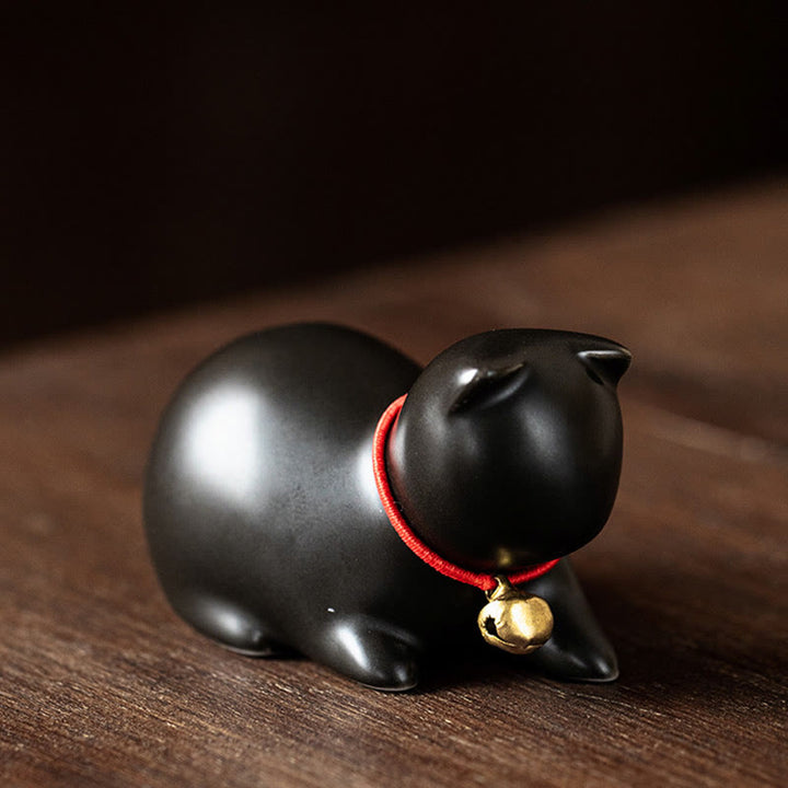 Buddha Stonesミニかわいい立ったり横たわったりの猫のティーペット陶器ホームデスクの置物装飾 - 横たわる猫 5*3*3cm - 黒 - image 24