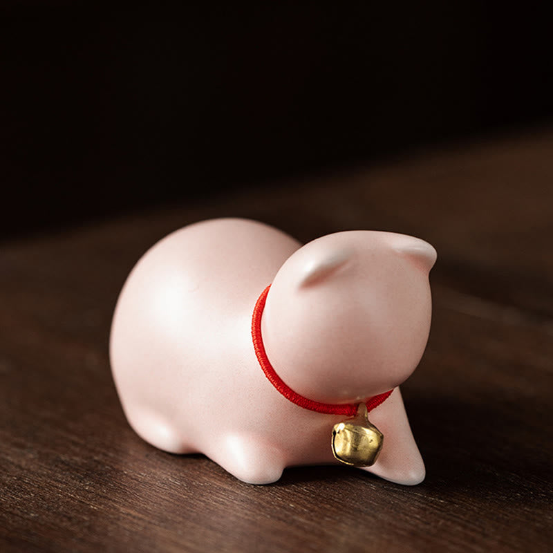 Buddha Stonesミニかわいい立ったり横たわったりの猫のティーペット陶器ホームデスクの置物装飾 - 横たわる猫 5*3*3cm - ピンク - image 20