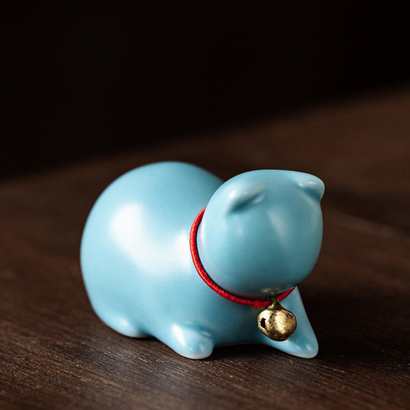 Buddha Stonesミニかわいい立ったり横たわったりの猫のティーペット陶器ホームデスクの置物装飾 - 横たわる猫 5*3*3cm - 青 - image 22