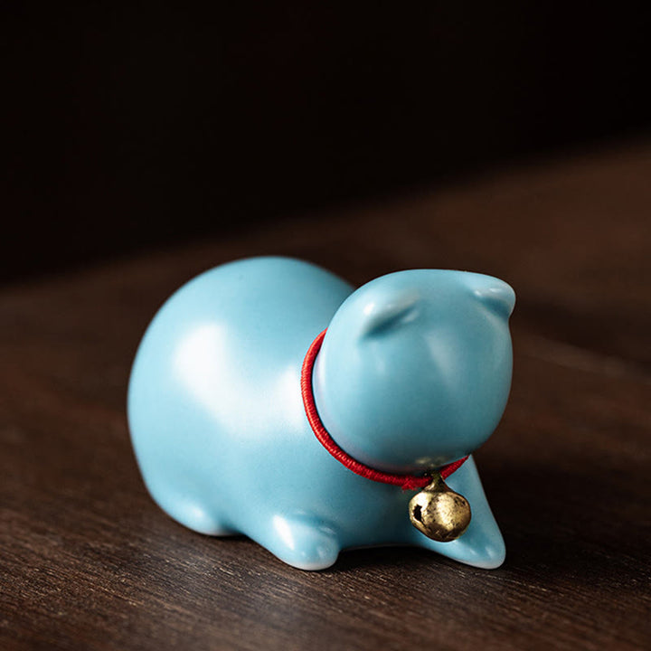 Buddha Stonesミニかわいい立ったり横たわったりの猫のティーペット陶器ホームデスクの置物装飾 - 横たわる猫 5*3*3cm - 青 - image 22