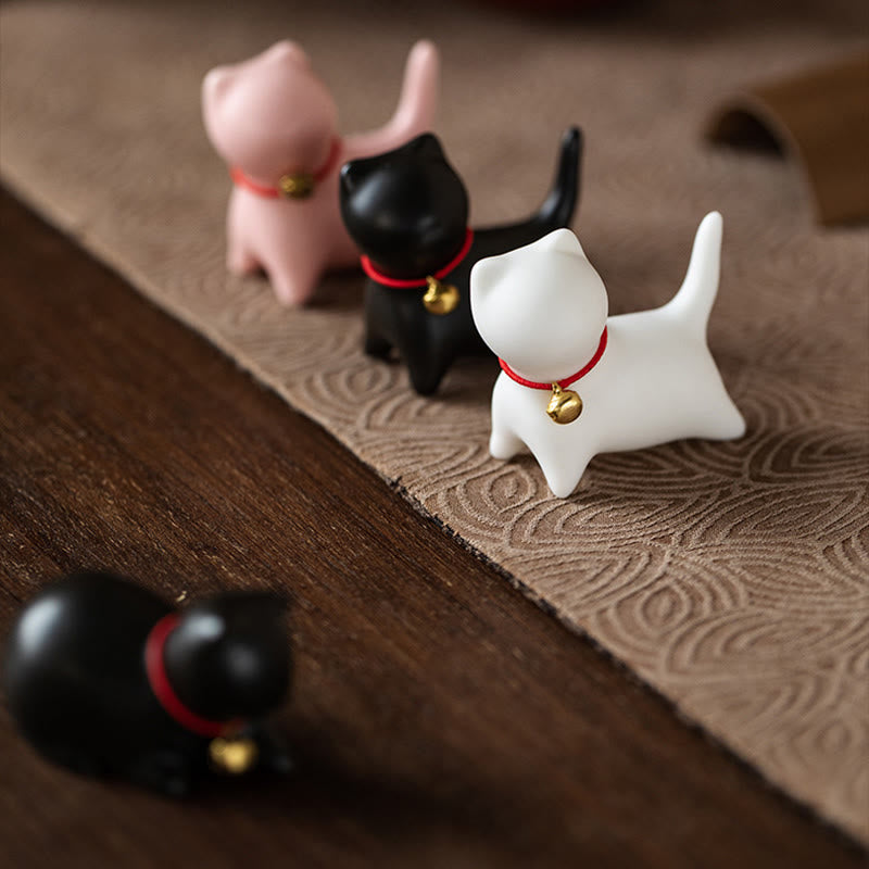 Buddha Stonesミニかわいい立ったり横たわったりの猫のティーペット陶器ホームデスクの置物装飾 - image 16