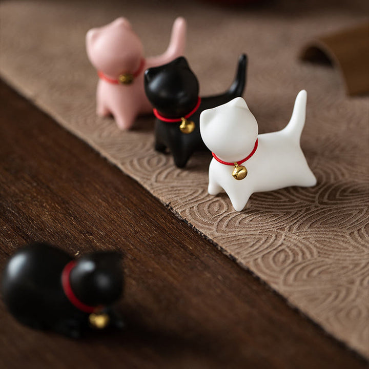 Buddha Stonesミニかわいい立ったり横たわったりの猫のティーペット陶器ホームデスクの置物装飾 - image 16