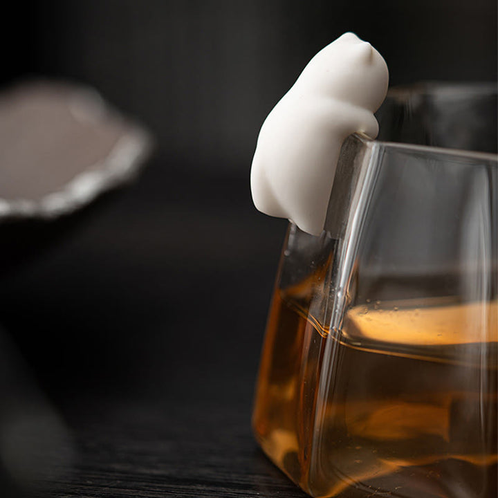 Buddha Stonesミニ吊り下げ白猫ティーペット陶器ホームデスク置物装飾 - image 6