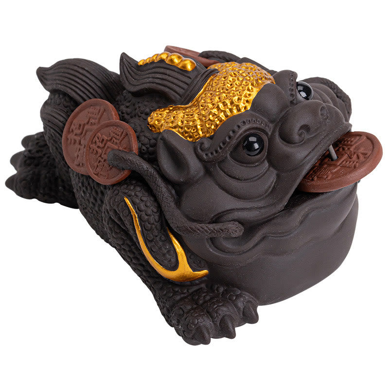 Buddha Stones風水 カエル ヒキガエル 銅貨 陶器 紫粘土 富 家庭用 ティーペット 置物 装飾