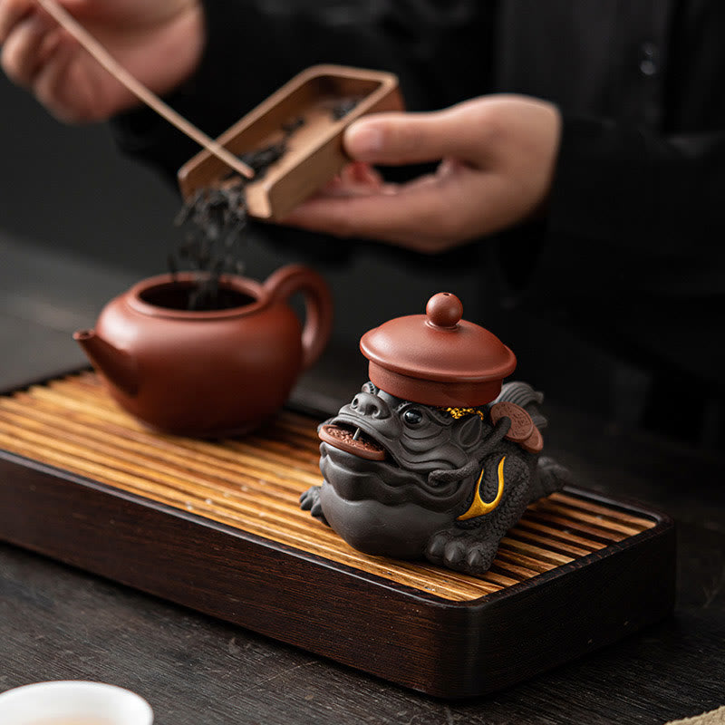 Buddha Stones風水 カエル ヒキガエル 銅貨 陶器 紫粘土 富 家庭用 ティーペット 置物 装飾