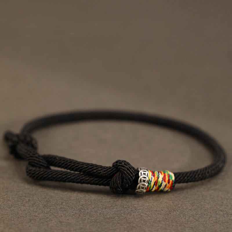 Buddha Stones赤紐925スターリングシルバー 999スターリングシルバー コイン幸運ブレスレット - 黒い紐 - 925スターリングシルバーコインリング - 16～17cm - image 10