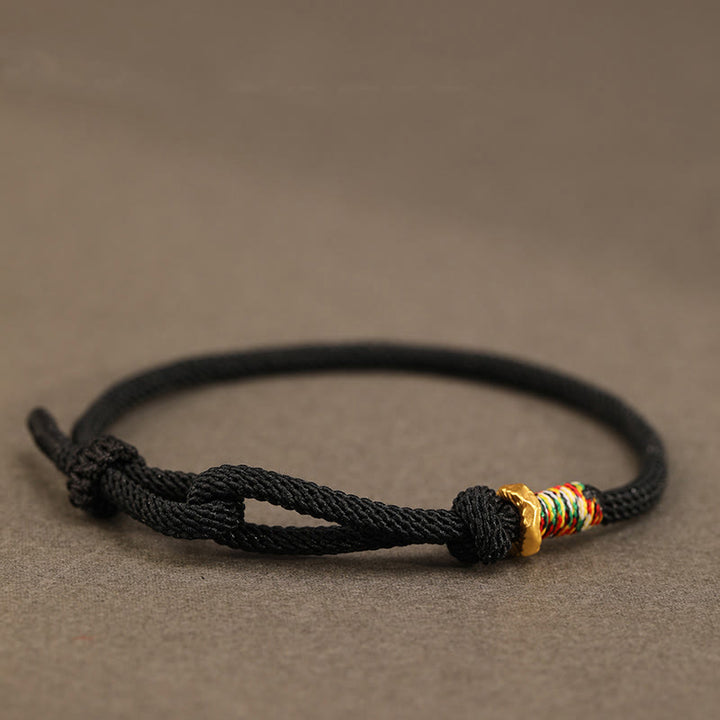 Buddha Stones赤紐925スターリングシルバー 999スターリングシルバー コイン幸運ブレスレット - 黒い紐 - 999スターリングシルバー製ゴールデンリング - 16～17cm - image 13