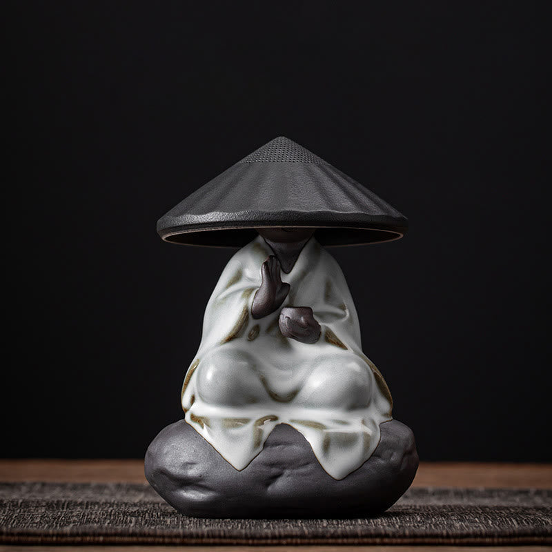 Buddha Stones小さな禅僧帽子ストレーナー 陶器製 ティーアクセサリー 置物 室内装飾 - モンク ブラックハット ストレーナー 9×12.2cm - image 10