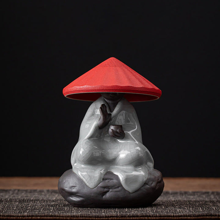 Buddha Stones小さな禅僧帽子ストレーナー 陶器製 ティーアクセサリー 置物 室内装飾