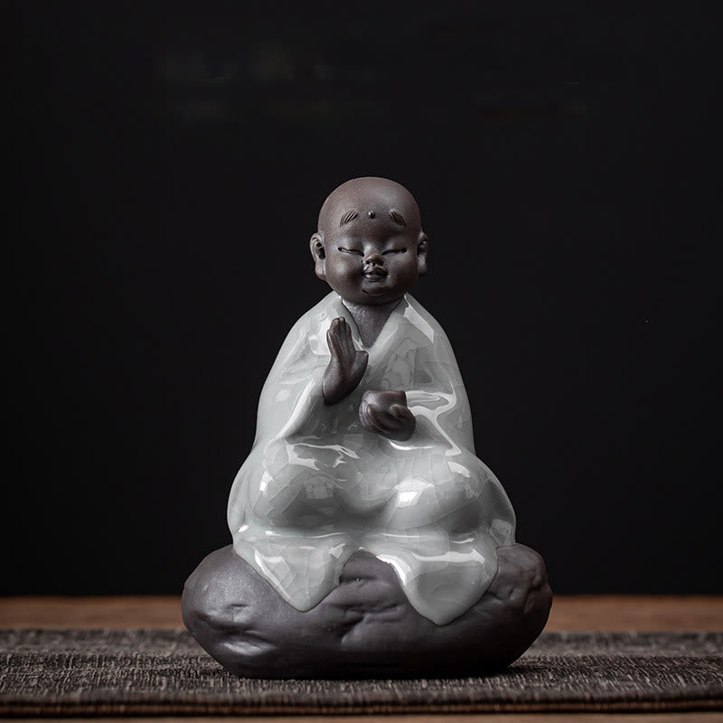 Buddha Stones小さな禅僧帽子ストレーナー 陶器製 ティーアクセサリー 置物 室内装飾 - クラックパターンモンク 9×12.2cm - image 6