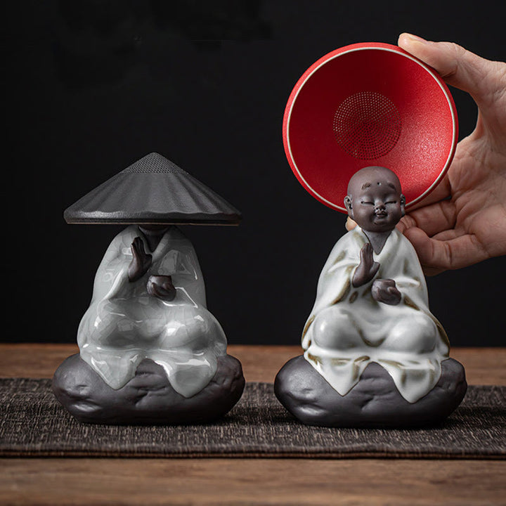 Buddha Stones小さな禅僧帽子ストレーナー 陶器製 ティーアクセサリー 置物 室内装飾