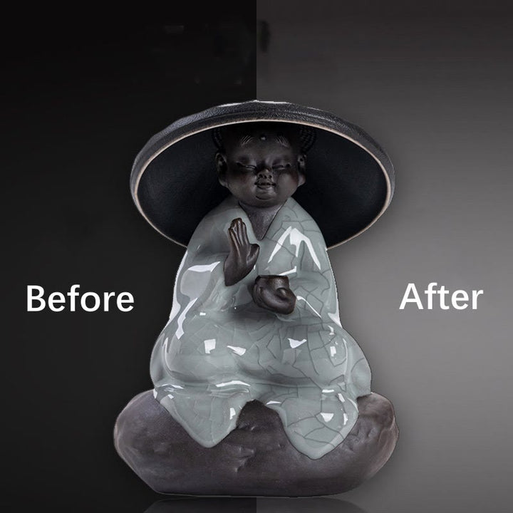 Buddha Stones小さな禅僧帽子ストレーナー 陶器製 ティーアクセサリー 置物 室内装飾