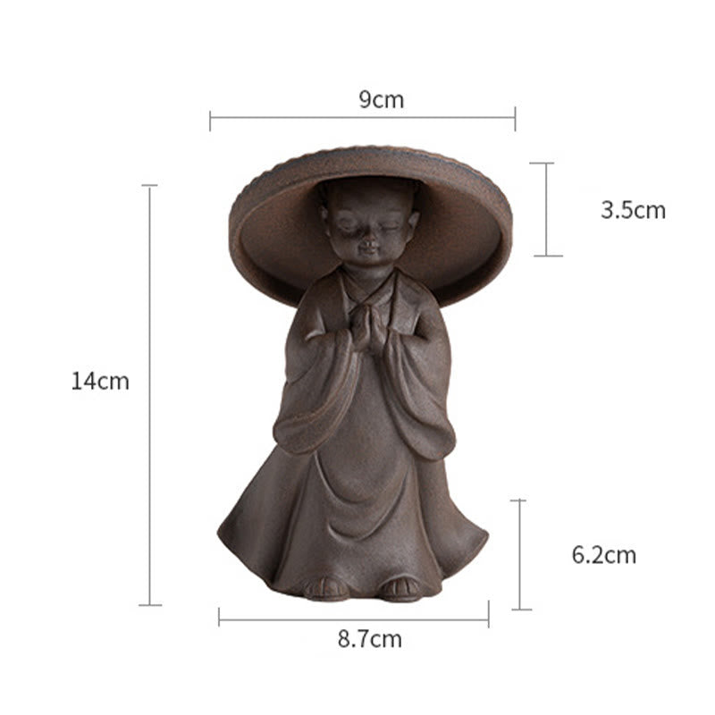 Buddha Stones小さな茶色の僧侶の帽子のストレーナー 陶器のティーアクセサリーの置物 禅の家の机の装飾
