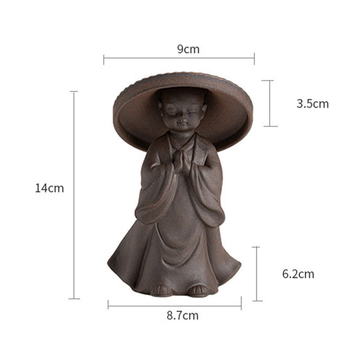 Buddha Stones小さな茶色の僧侶の帽子のストレーナー 陶器のティーアクセサリーの置物 禅の家の机の装飾