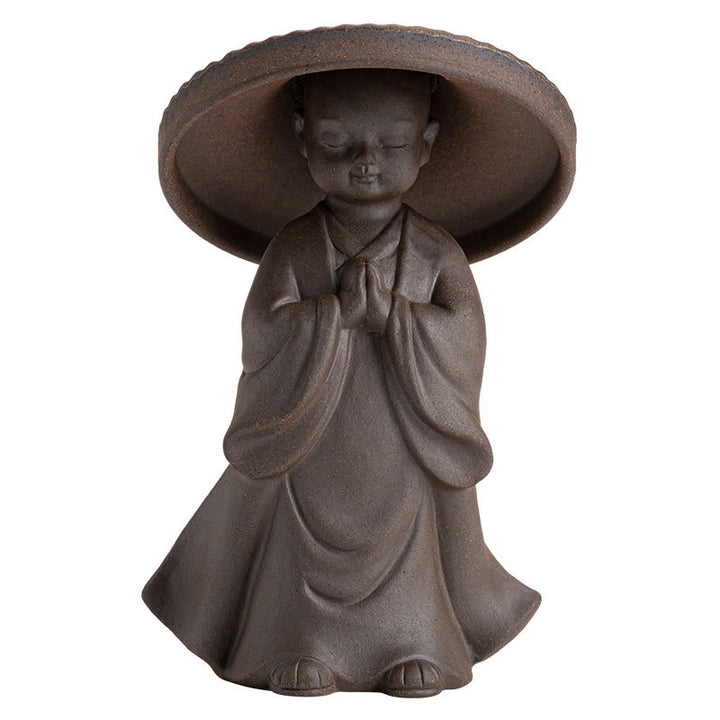 Buddha Stones小さな茶色の僧侶の帽子のストレーナー 陶器のティーアクセサリーの置物 禅の家の机の装飾