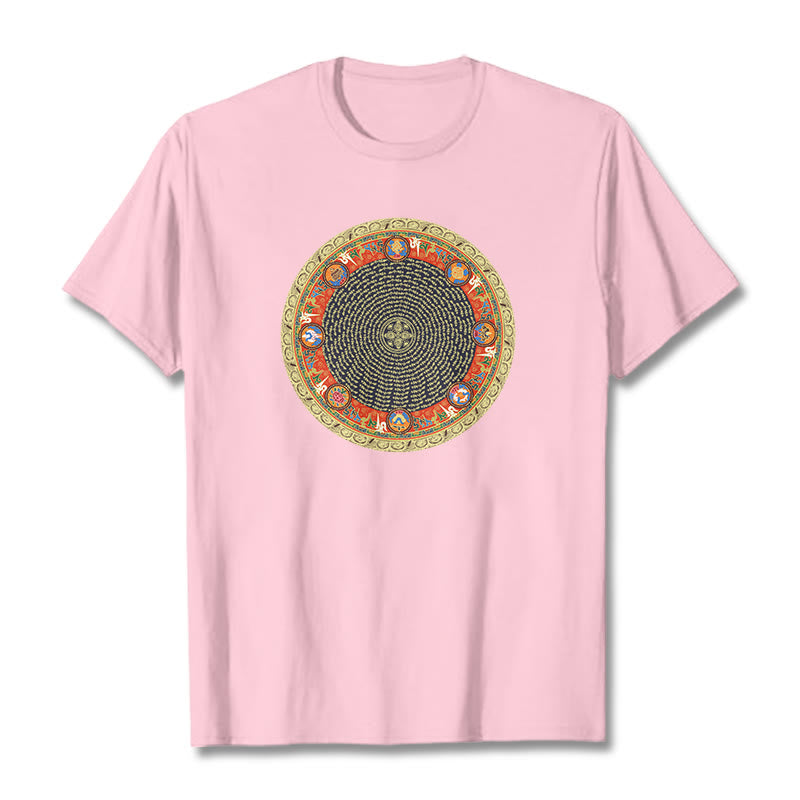 Buddha Stonesの円形、オーム・マニ・パドメ・フム、 8つの吉兆のシンボルのコットンTシャツ - ライトピンク - 2XL - image 19