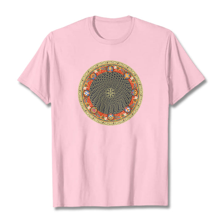 Buddha Stonesの円形、オーム・マニ・パドメ・フム、 8つの吉兆のシンボルのコットンTシャツ - ライトピンク - 2XL - image 19