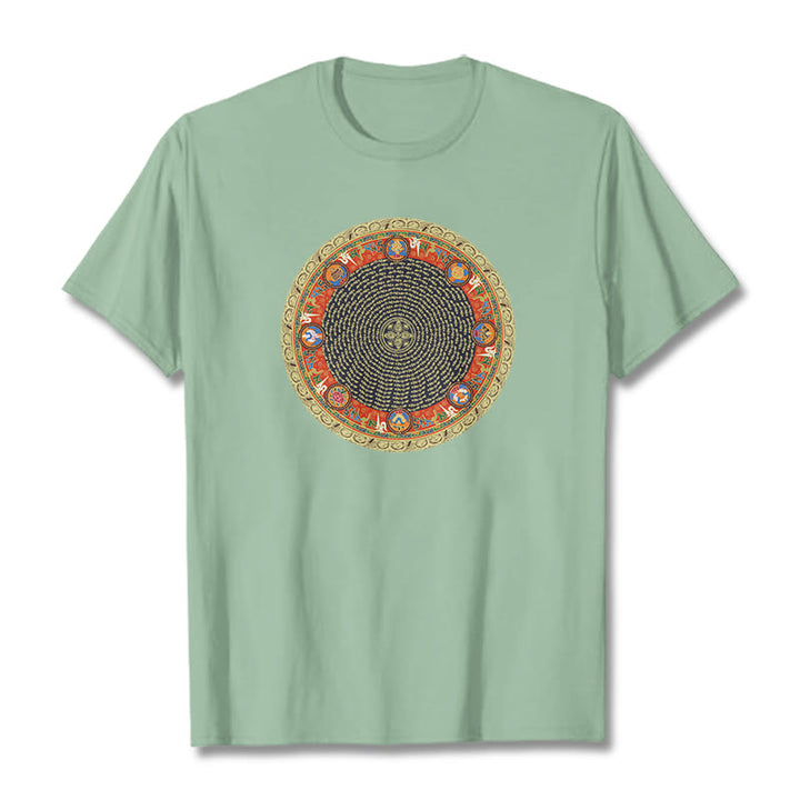 Buddha Stonesの円形、オーム・マニ・パドメ・フム、 8つの吉兆のシンボルのコットンTシャツ - 淡い緑色 - 2XL - image 14