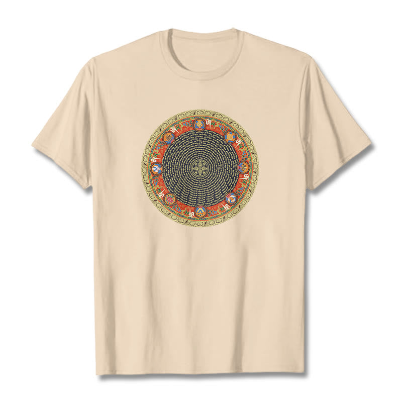 Buddha Stonesの円形、オーム・マニ・パドメ・フム、 8つの吉兆のシンボルのコットンTシャツ - ビスク - 2XL - image 9