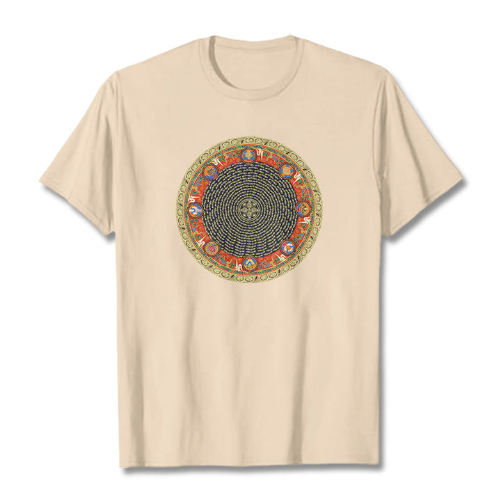 Buddha Stonesの円形、オーム・マニ・パドメ・フム、 8つの吉兆のシンボルのコットンTシャツ - ビスク - 2XL - image 9