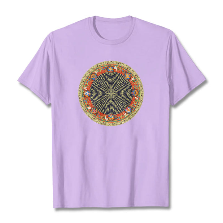 Buddha Stonesの円形、オーム・マニ・パドメ・フム、 8つの吉兆のシンボルのコットンTシャツ - 梅 - 2XL - image 16