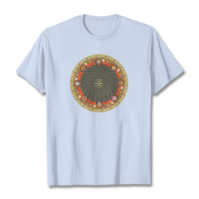 Buddha Stonesの円形、オーム・マニ・パドメ・フム、 8つの吉兆のシンボルのコットンTシャツ - ライトシアン - 2XL - image 8