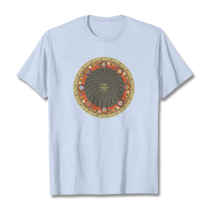 Buddha Stonesの円形、オーム・マニ・パドメ・フム、 8つの吉兆のシンボルのコットンTシャツ - ライトシアン - 2XL - image 8