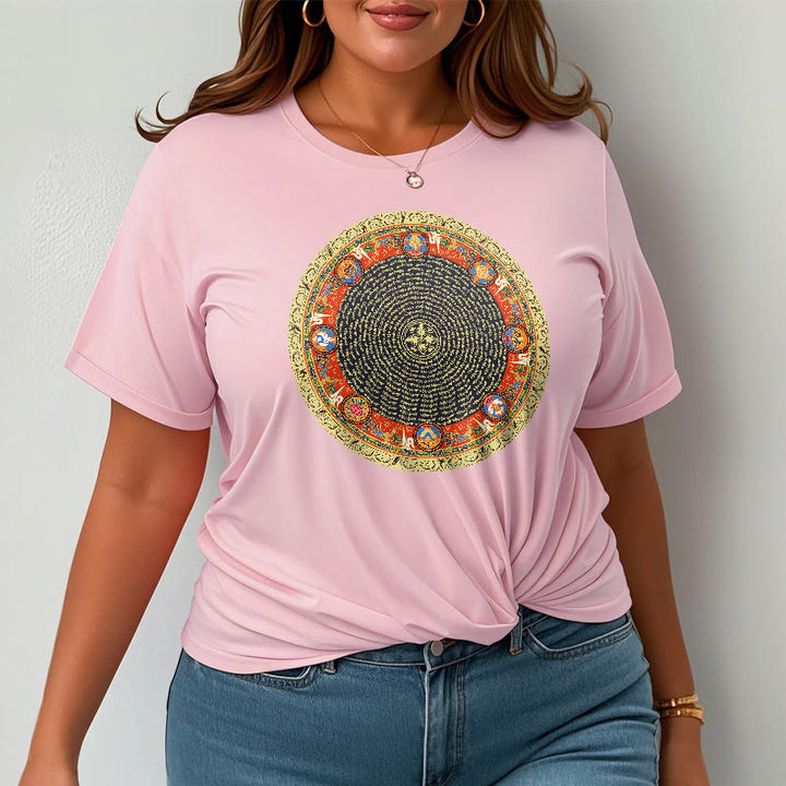 Buddha Stonesの円形、オーム・マニ・パドメ・フム、 8つの吉兆のシンボルのコットンTシャツ - image 19