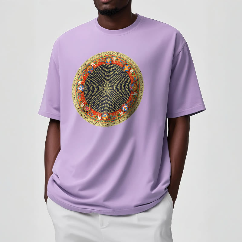 Buddha Stonesの円形、オーム・マニ・パドメ・フム、 8つの吉兆のシンボルのコットンTシャツ - image 17