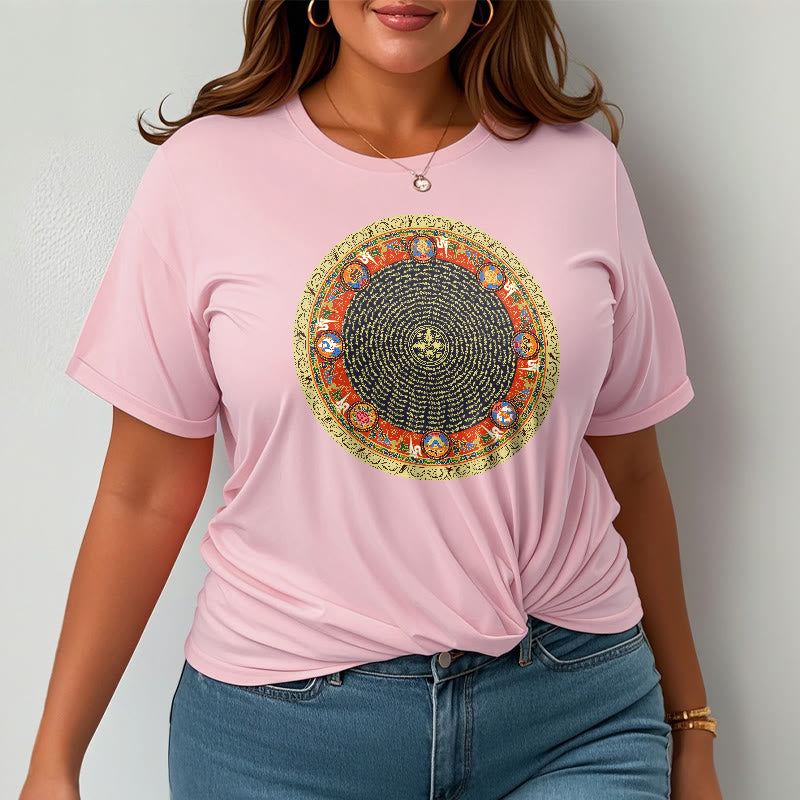Buddha Stonesの円形、オーム・マニ・パドメ・フム、 8つの吉兆のシンボルのコットンTシャツ - image 20