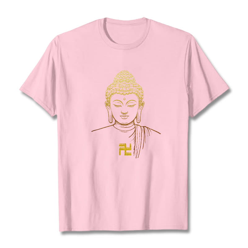 Buddha Stones卍柄 黄金仏 コットンTシャツ - ライトピンク - 2XL - image 19
