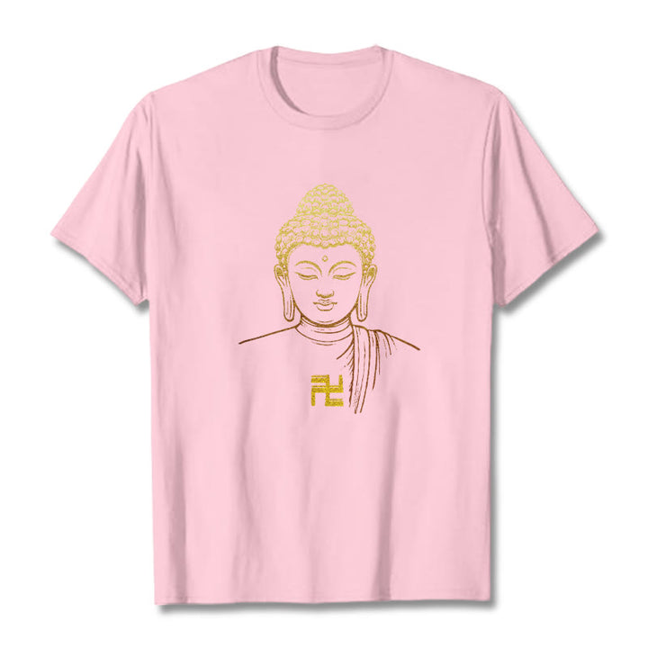 Buddha Stones卍柄 黄金仏 コットンTシャツ - ライトピンク - 2XL - image 18