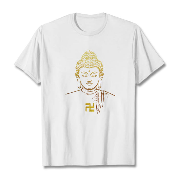 Buddha Stones卍柄 黄金仏 コットンTシャツ - 白 - 2XL - image 0
