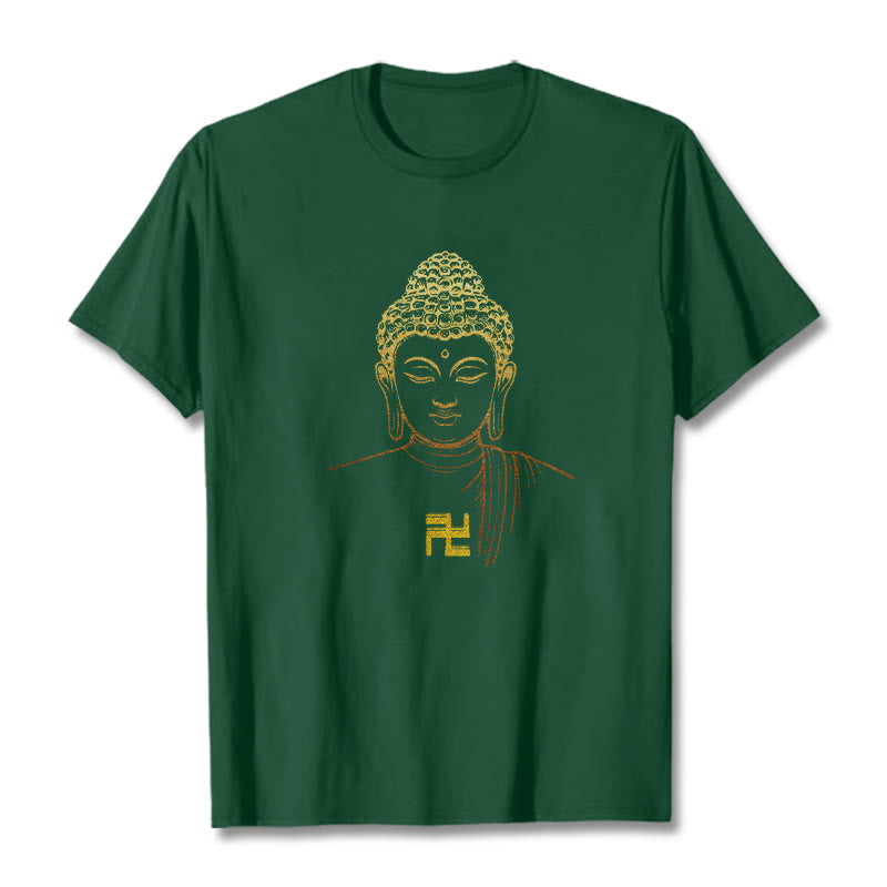 Buddha Stones卍柄 黄金仏 コットンTシャツ - フォレストグリーン - 2XL - image 8