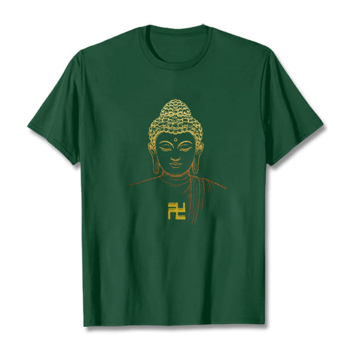Buddha Stones卍柄 黄金仏 コットンTシャツ - フォレストグリーン - 2XL - image 8