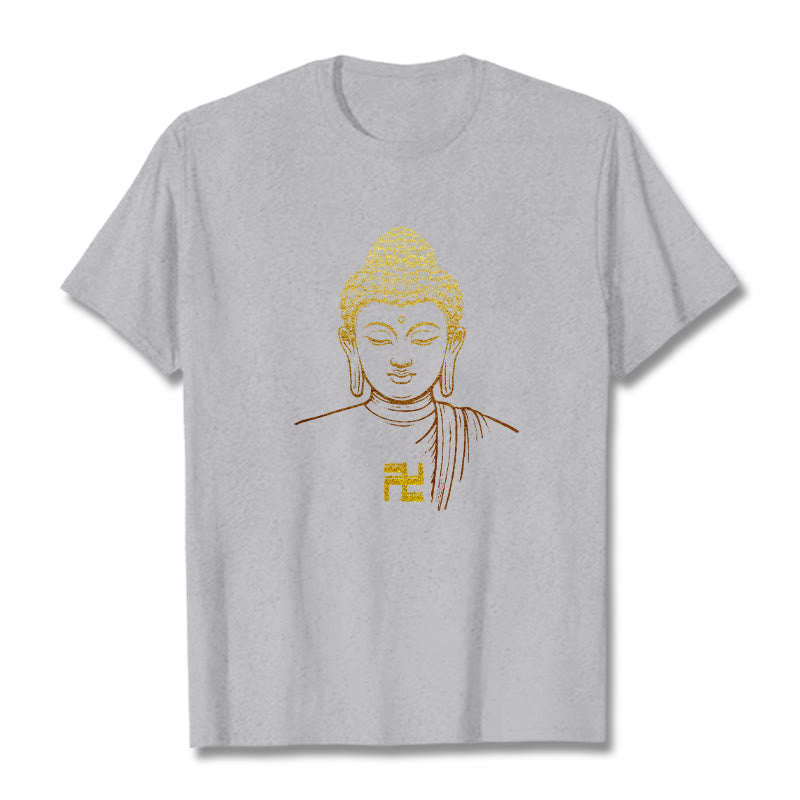 Buddha Stones卍柄 黄金仏 コットンTシャツ - ライトグレー - 2XL - image 17