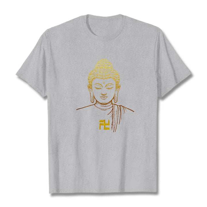 Buddha Stones卍柄 黄金仏 コットンTシャツ - ライトグレー - 2XL - image 18