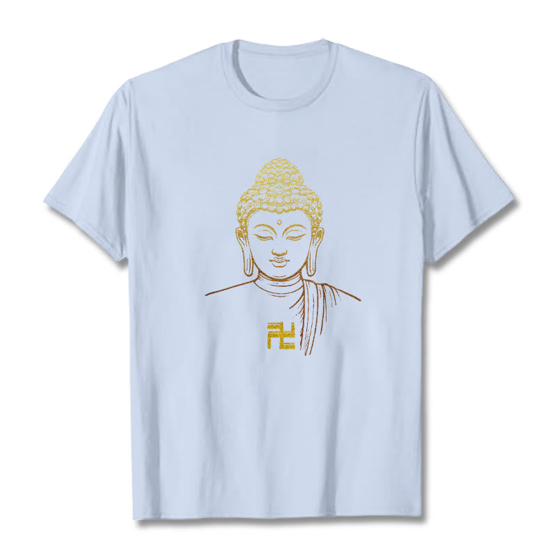 Buddha Stones卍柄 黄金仏 コットンTシャツ - ライトシアン - 2XL - image 16