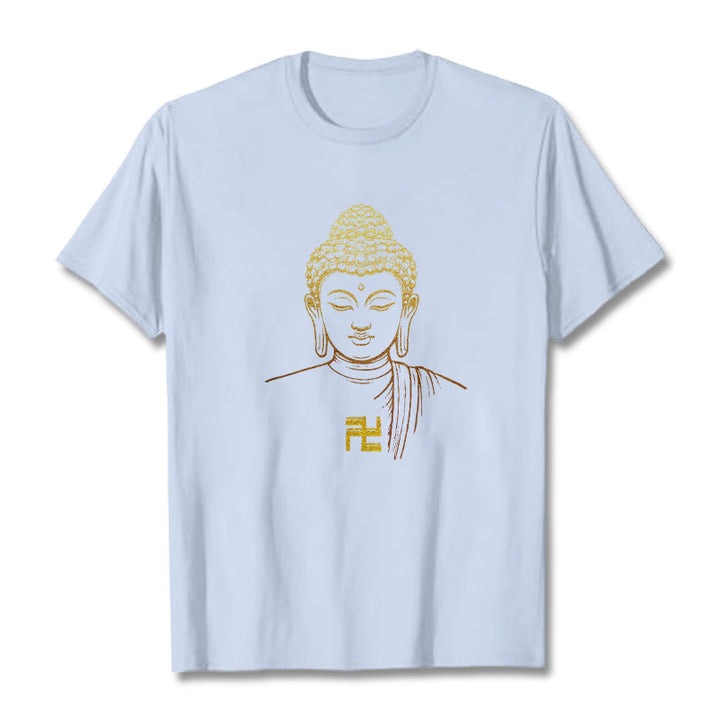 Buddha Stones卍柄 黄金仏 コットンTシャツ - ライトシアン - 2XL - image 16